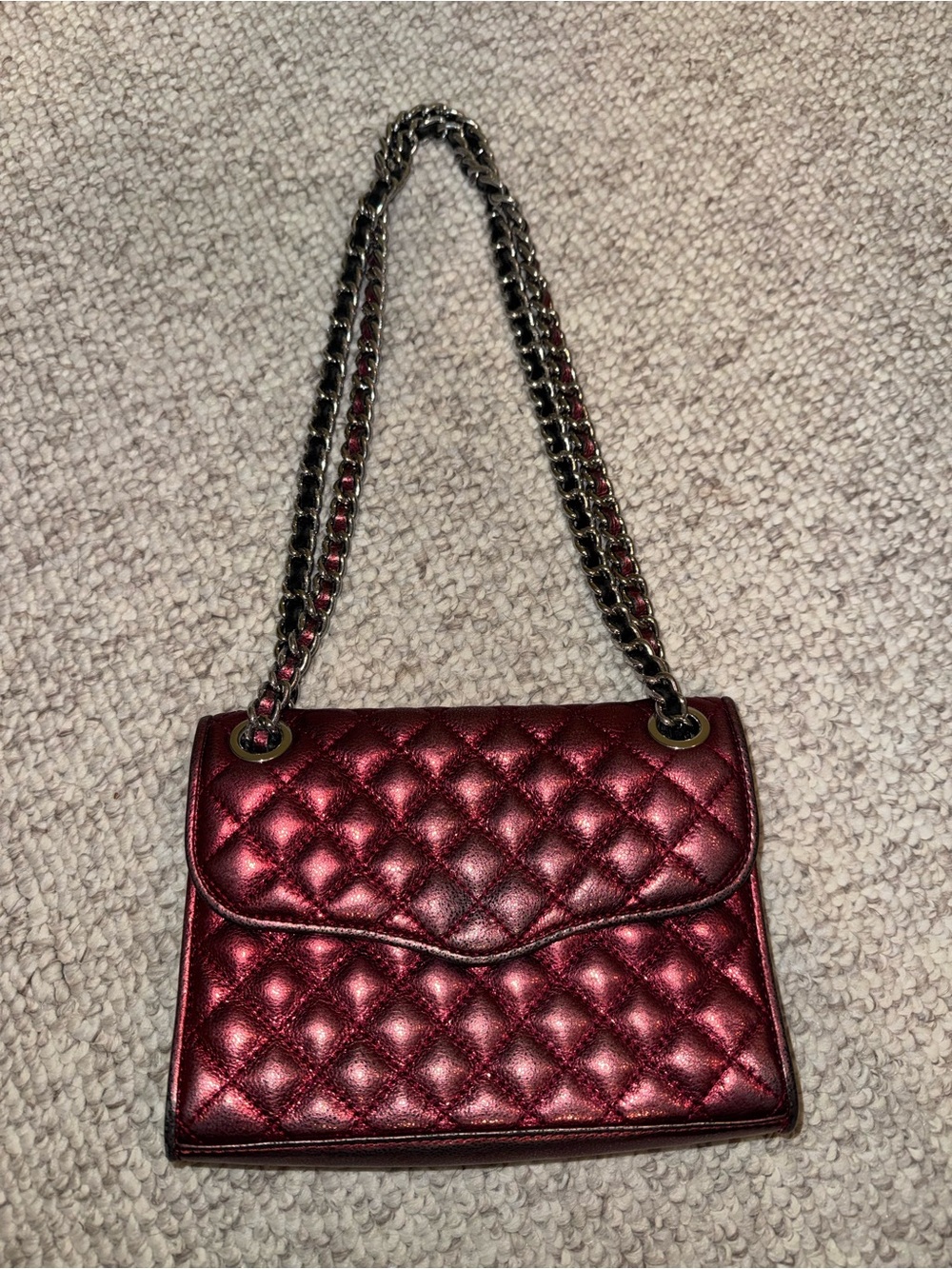 Rebecca Minkoff Quilted Metallic Burgundy Shoulder Bag with Chain Strap